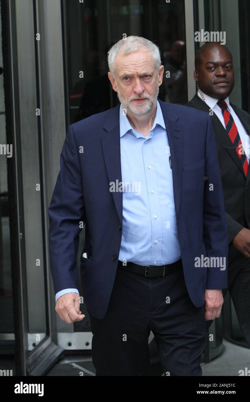 Jeremy Corbyn alla BBC oggi 19/06/2016 (immagine di credito©Jack Ludlam) Jeremy Corbyn ha difeso la UE in materia di immigrazione, esortando gli elettori invece di dirigere la loro rabbia verso prudenti misure di austerità. Foto Stock