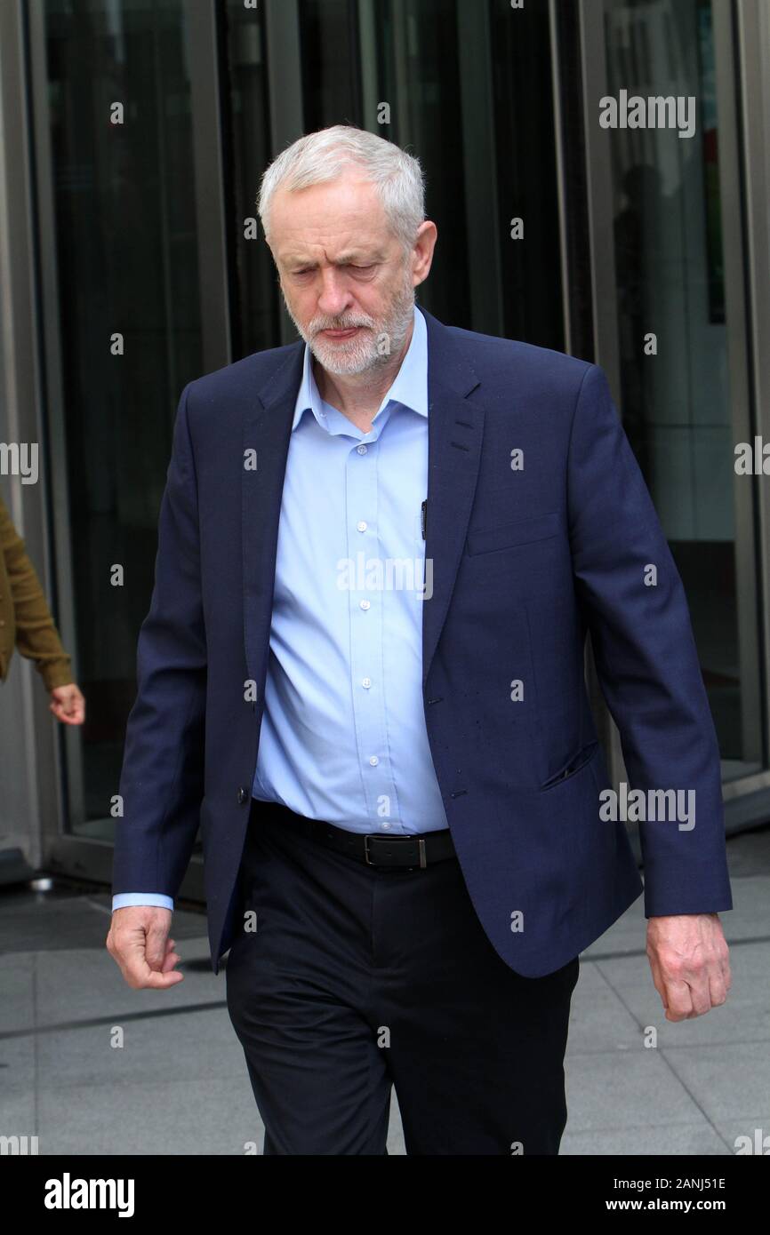 Jeremy Corbyn alla BBC oggi 19/06/2016 (immagine di credito©Jack Ludlam) Jeremy Corbyn ha difeso la UE in materia di immigrazione, esortando gli elettori invece di dirigere la loro rabbia verso prudenti misure di austerità. Foto Stock