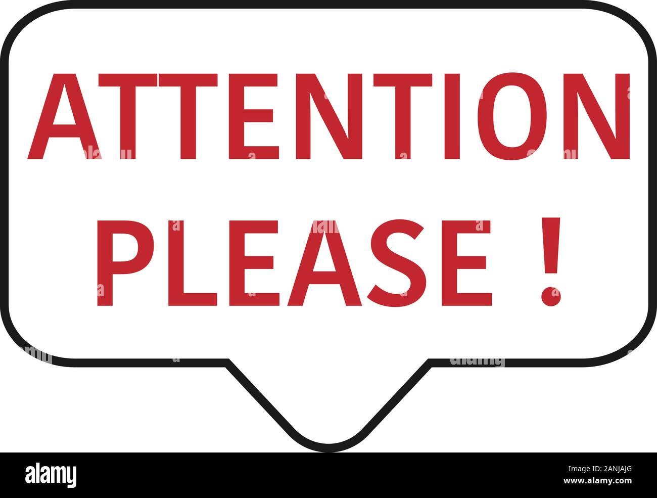 Attenzione rossa si prega di bolla isolati su sfondo bianco. Piatto semplice stile moderno e alla moda illustrazione di errore. Concetto di web. Messaggio urgente o attenzione vettore info Illustrazione Vettoriale