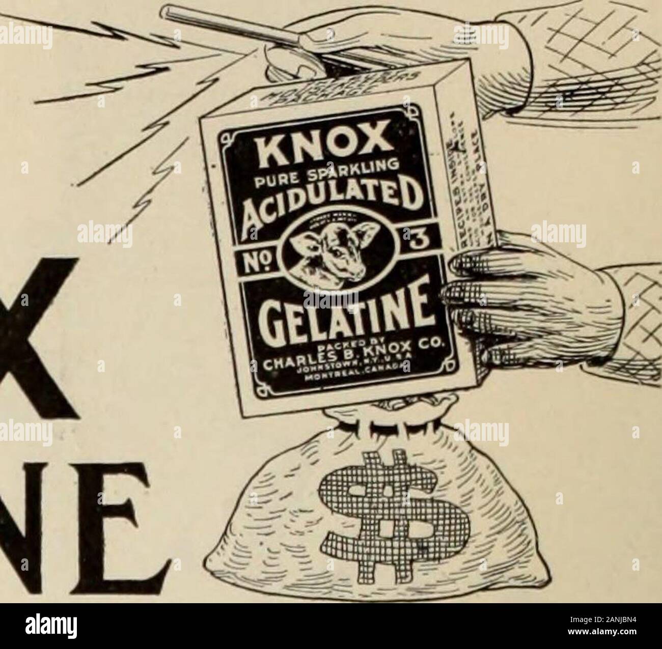 Canadian grocer Ottobre-Dicembre 1913 . La magia di KNOX OELATINE KNOX LA GELATINA produce facilmente e velocemente delizioso e sano gelatine, dessert, budini, insalate, gelati, sorbetti, caramelle, ecc., per i vostri clienti e buoni profitti per voi. Ogni packagemakes completa di due quarti (Vk gallone) di gelatina e di questa grande rapporto qualità/prezzo è buono gradito al consumatore. KNOX ACIDULATA frizzante n. 3 confezione contiene una busta extra di LEMONFLAVOR, pronto per l'uso. Ampio e persistente pubblicità ha reso la gelatina KNOX wellknown per la casalinga. Si pagherà per spingere la sua vendita perché la sua costante e vivace sel Foto Stock