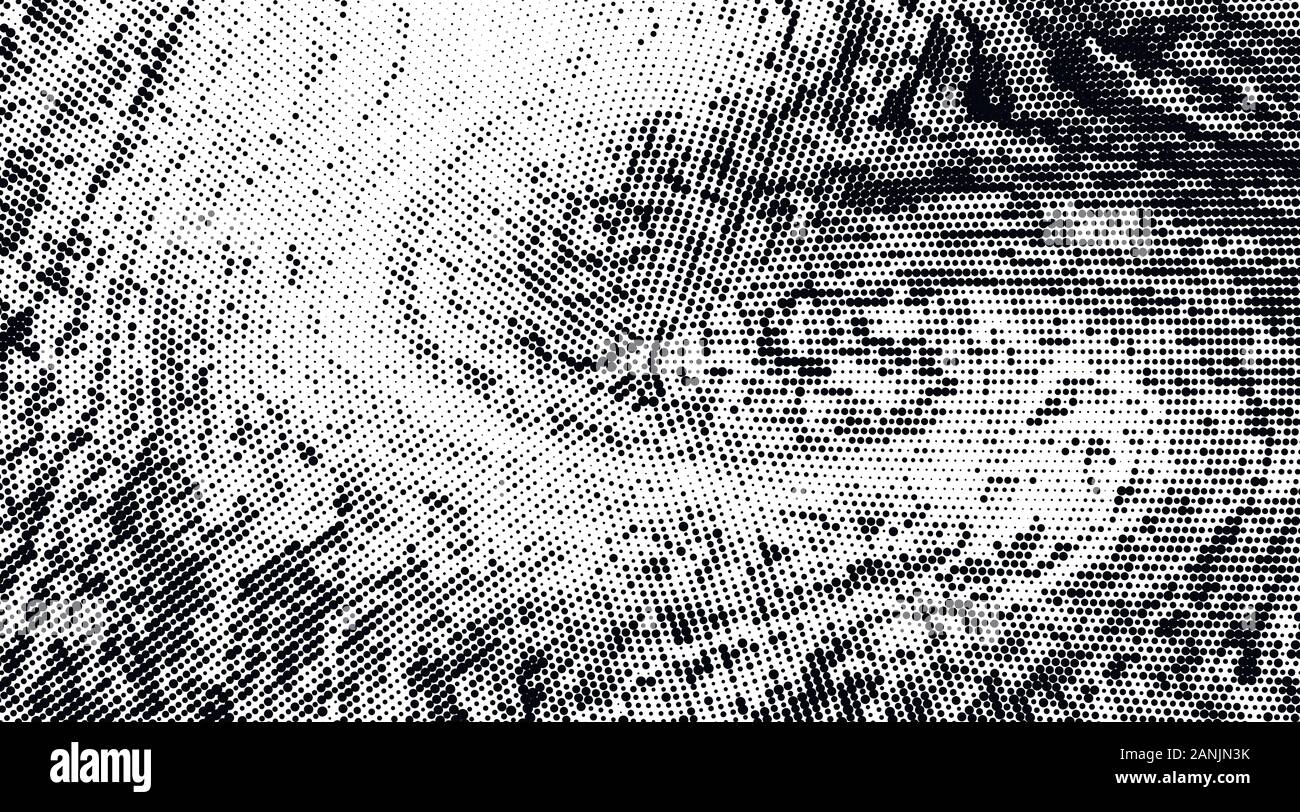 Monocromatico astratto modello halftone. Una linea morbida e dinamica.illustrazione vettoriale con punti Illustrazione Vettoriale