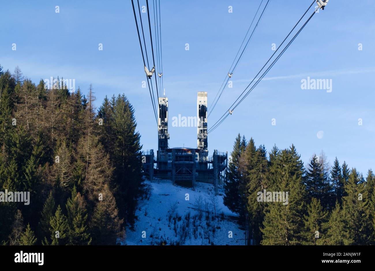 La stazione della funivia della Vanoise Express su La Plagne / Montchavin lato, Francia. Foto Stock