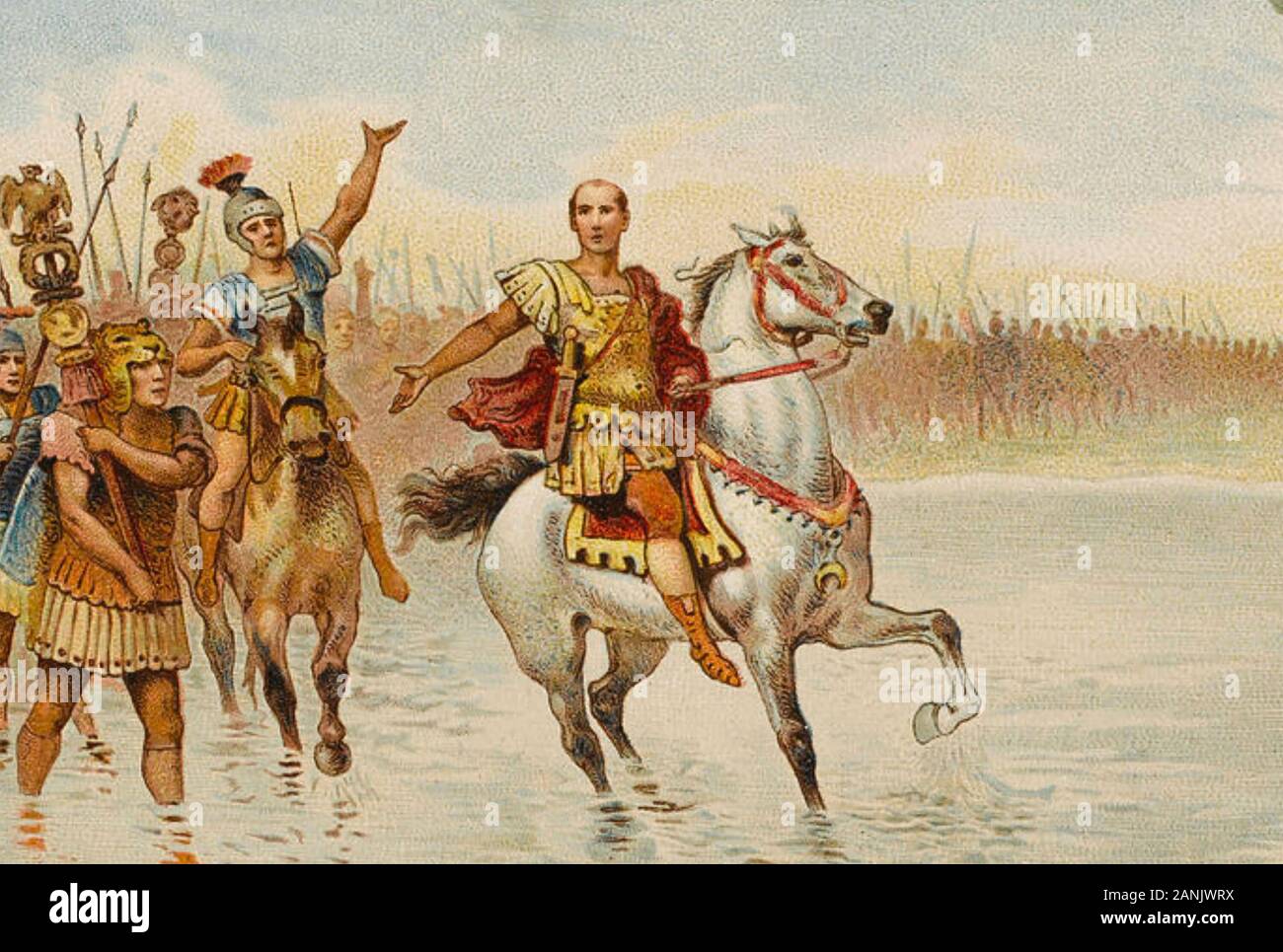 Giulio Cesare attraversando il Rubicone nel 49 A.C. con la tredicesima Legione Twin Foto Stock