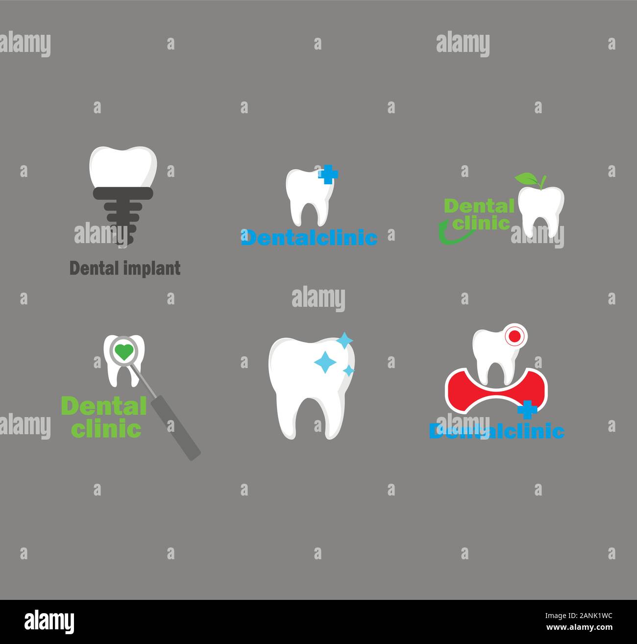 Il trattamento dentale - Vettore Collezione di dental logo su sfondo grigio Illustrazione Vettoriale