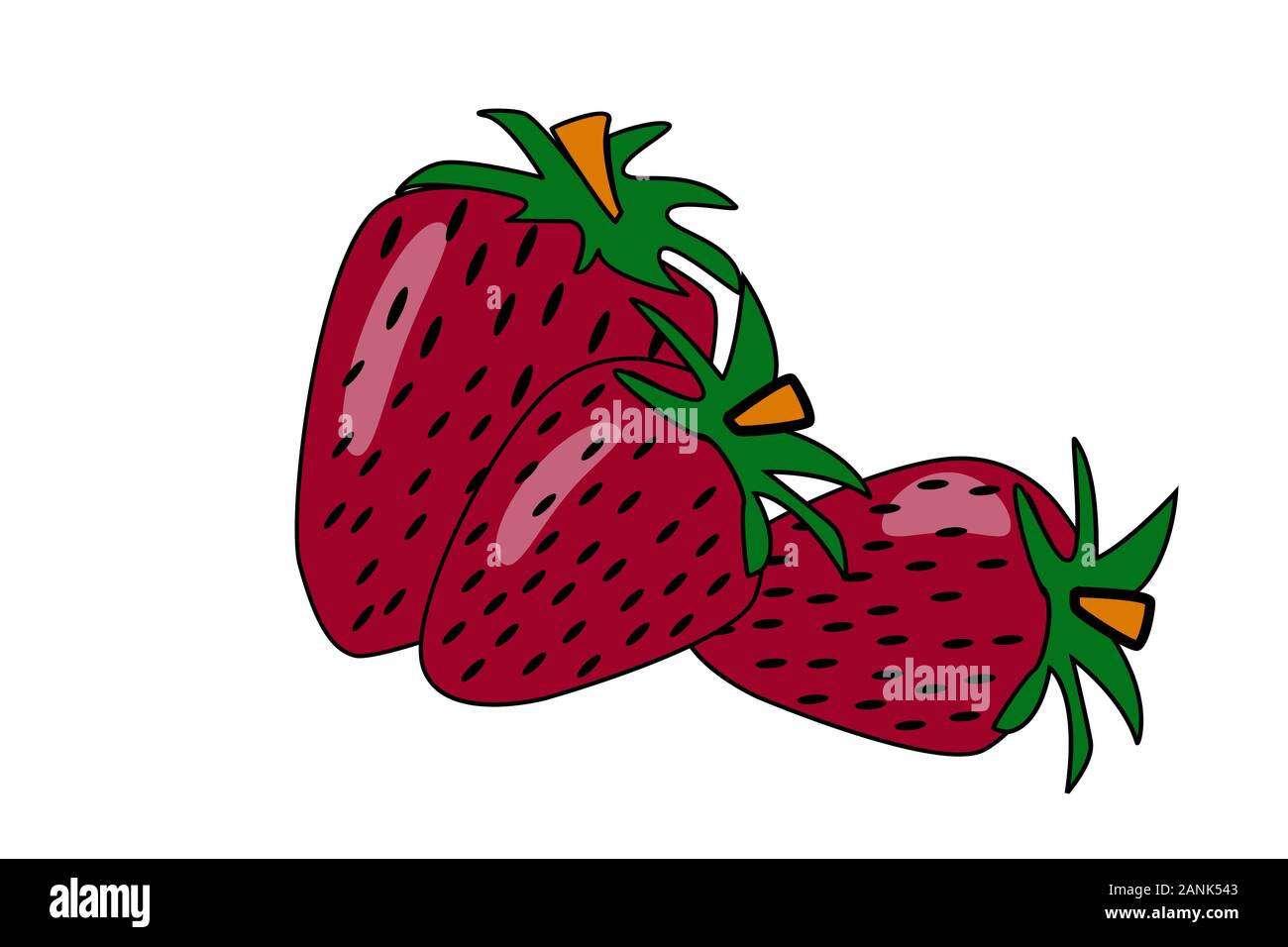 Fragola isolati su sfondo bianco. Frutta, fragole mature con un icona dello stelo per l'etichetta, segno,,stampa poster, menu.semplice piatto cartoon vettore di design Illustrazione Vettoriale
