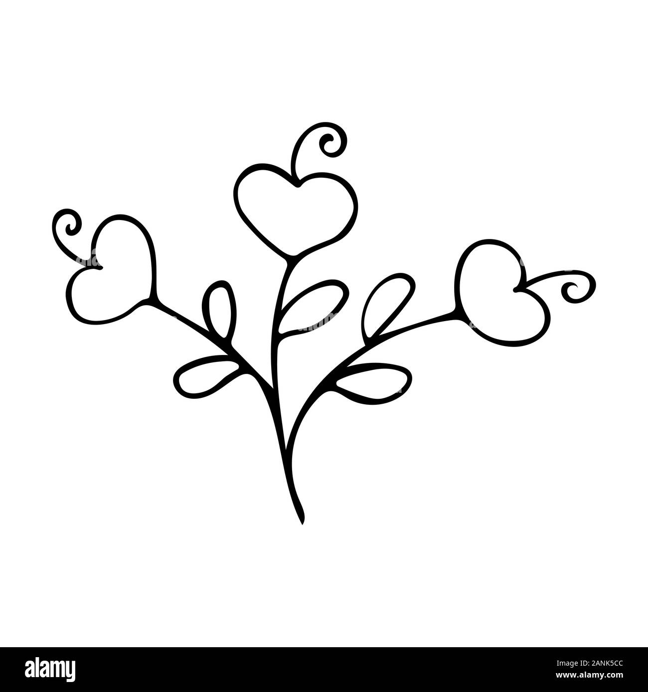 Fiori con cuori. In bianco e nero in stile doodle illustrazione. Dichiarazione di amore. Il giorno di San Valentino dono Immagine e Vettoriale - Alamy