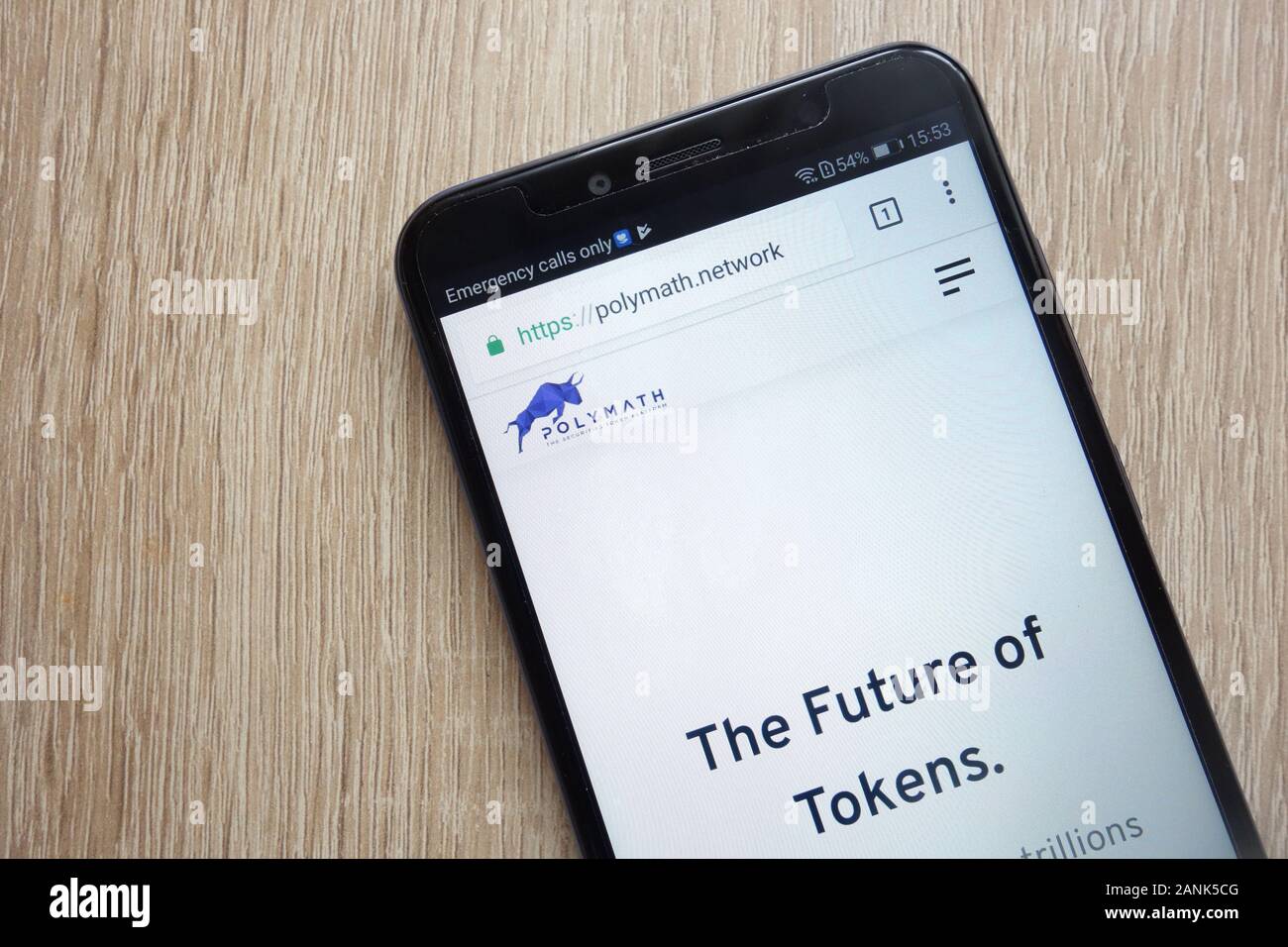 Il sito Web di criptovaluta Polymath (POLI) è visualizzato sullo smartphone Huawei Y6 2018 Foto Stock