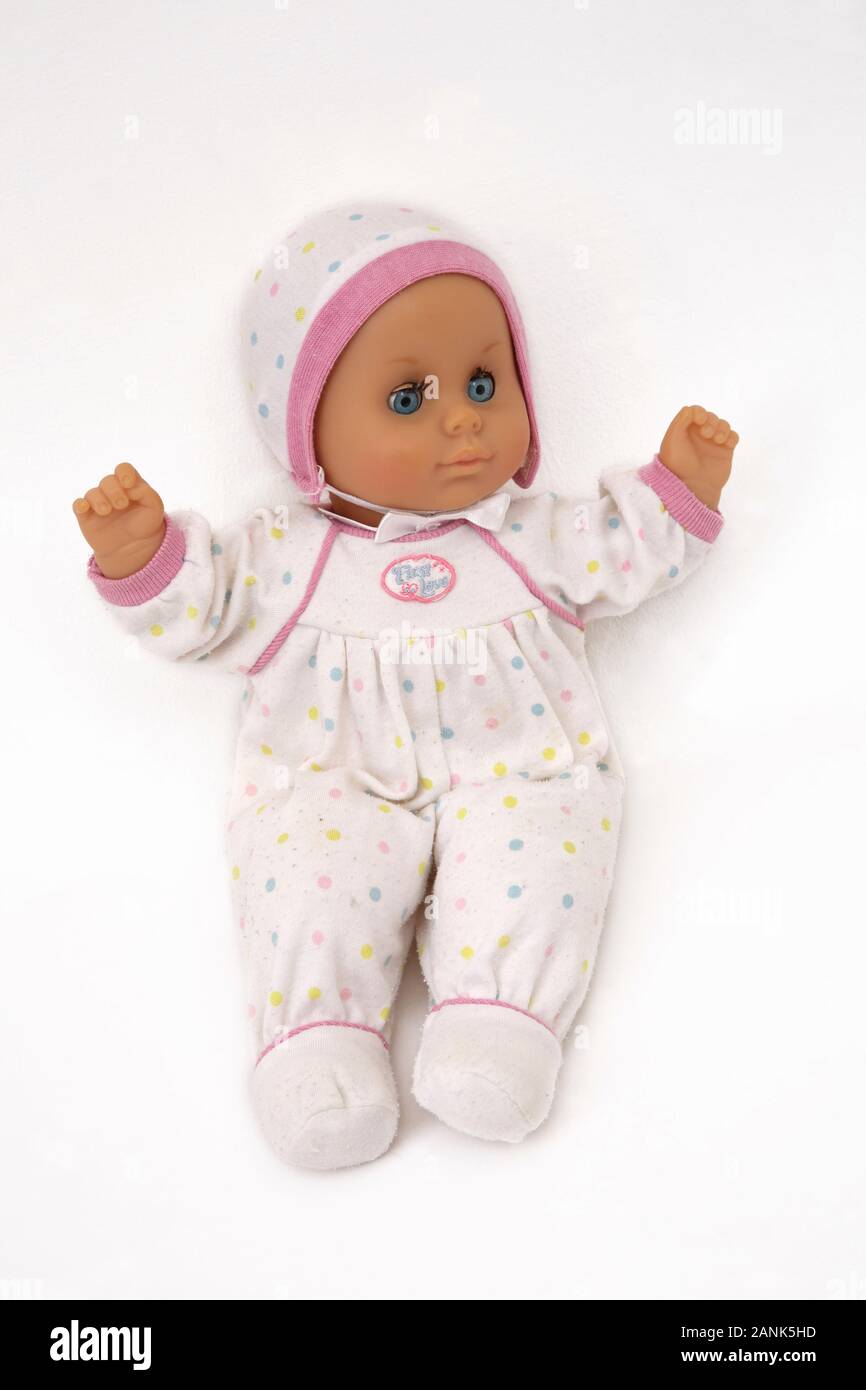 Corpo morbido bambola con la Polka Dot Babygro e Hat Foto Stock