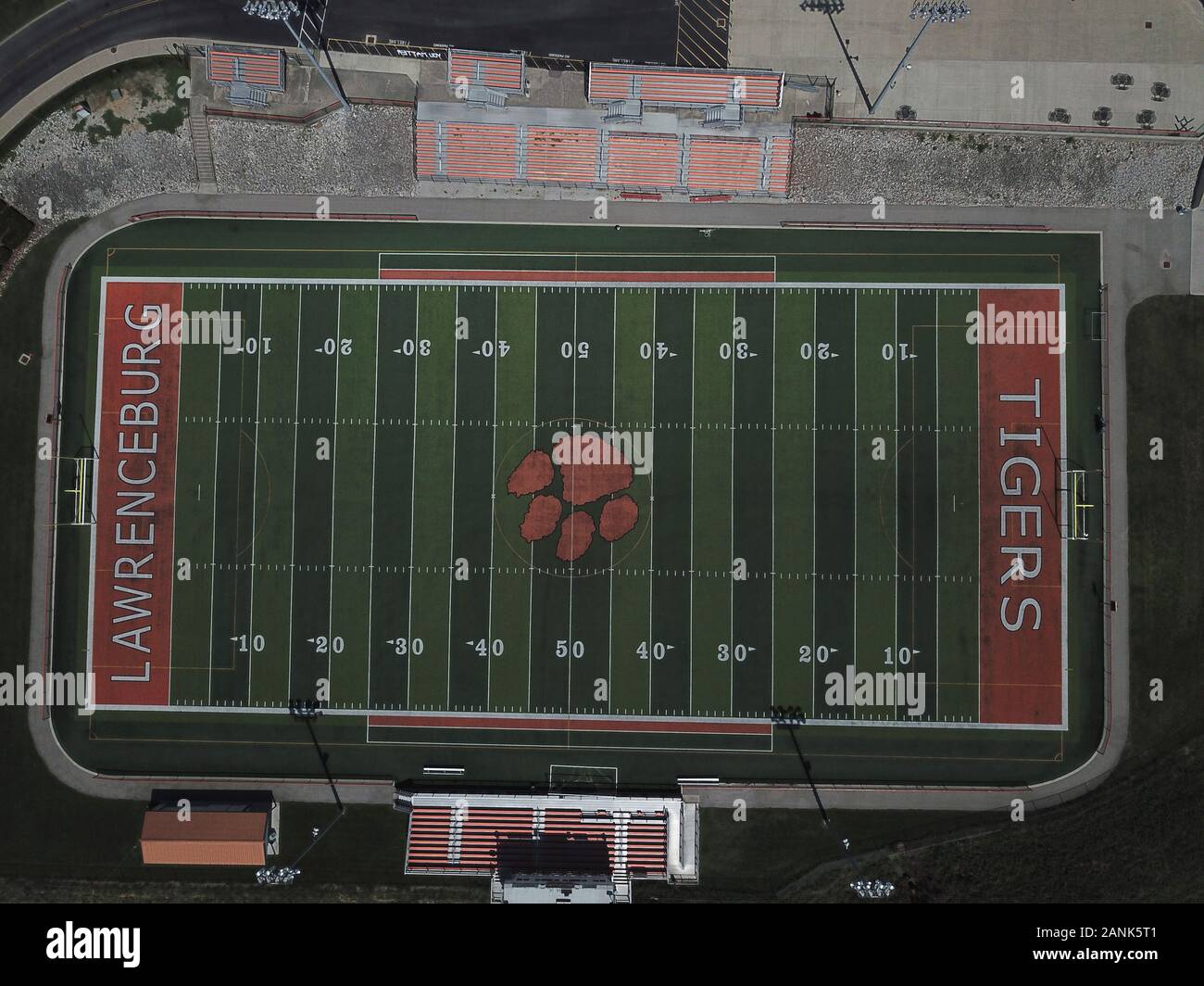 Drone aeree di alta scuola calcio campo Indiana Foto Stock