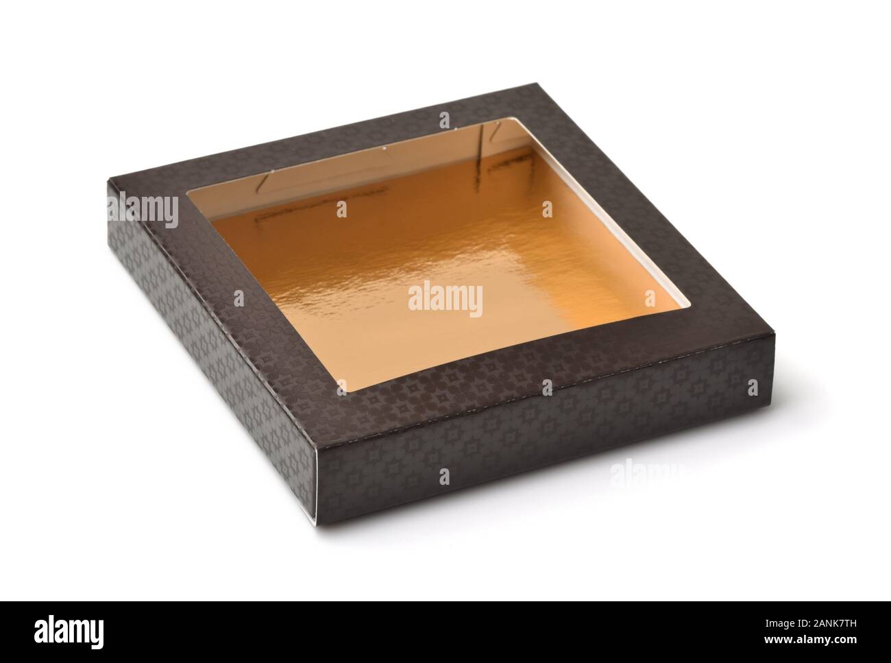 Carta marrone confezione regalo con finestra isolato su bianco Foto Stock