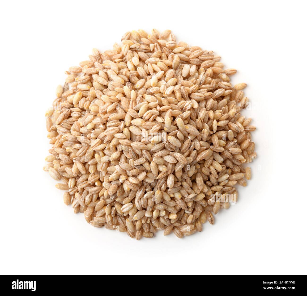 Vista superiore della secca di orzo perlato mucchio isolato su bianco Foto Stock