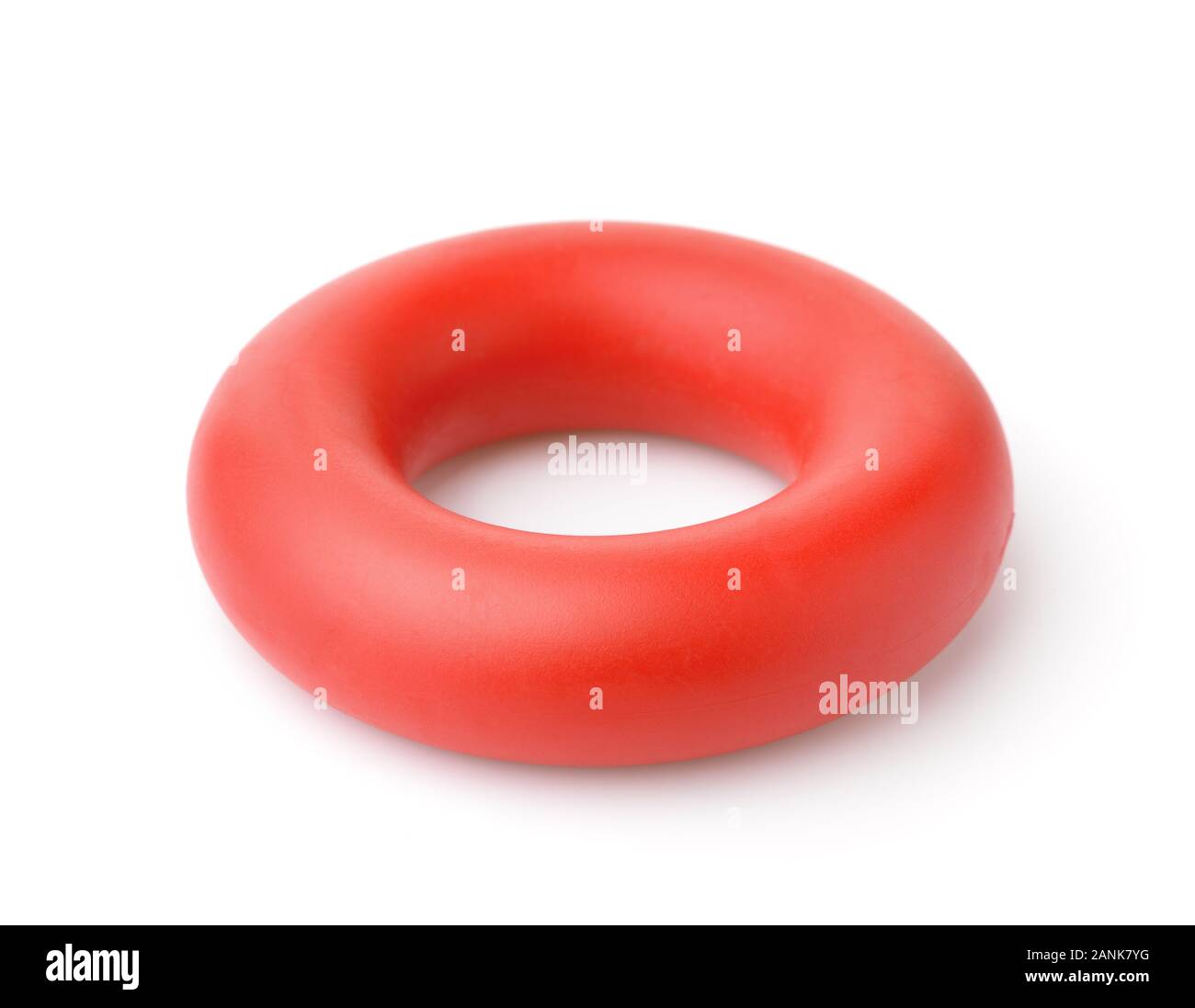 Mano rossa anello in gomma espansore carpale isolato su bianco Foto Stock