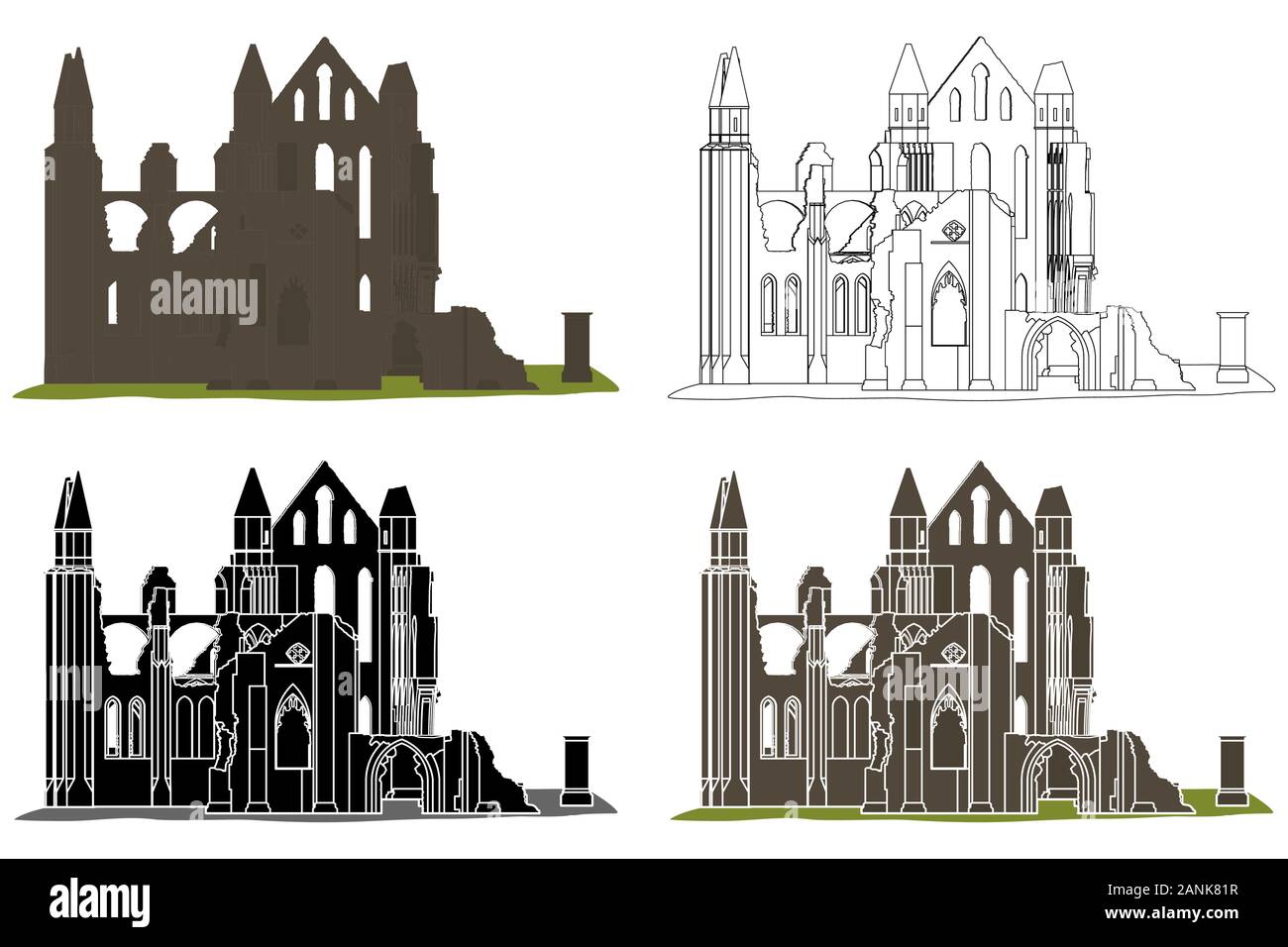 Whitby Abbey in vista frontale Illustrazione Vettoriale