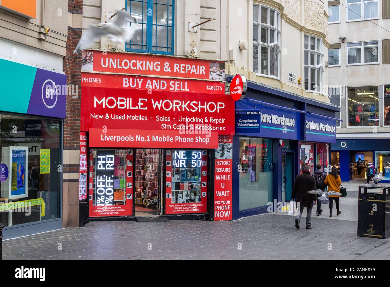 Officina mobile store repair shop per cellulari telefoni cellulari su Parker Street, Liverpool Foto Stock