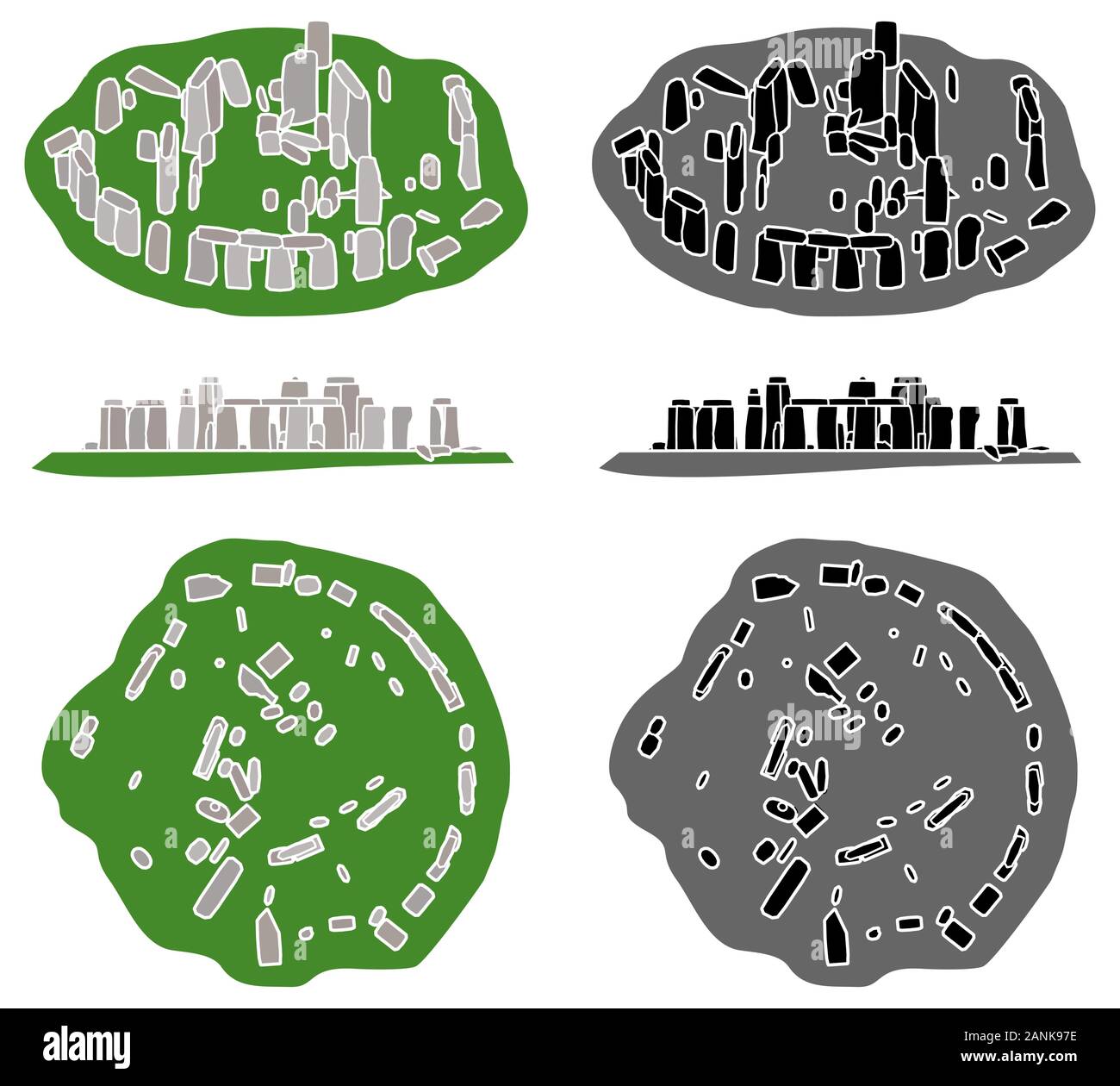 Rovine di Stonehenge in visualizzazioni multiple senza contorno Illustrazione Vettoriale