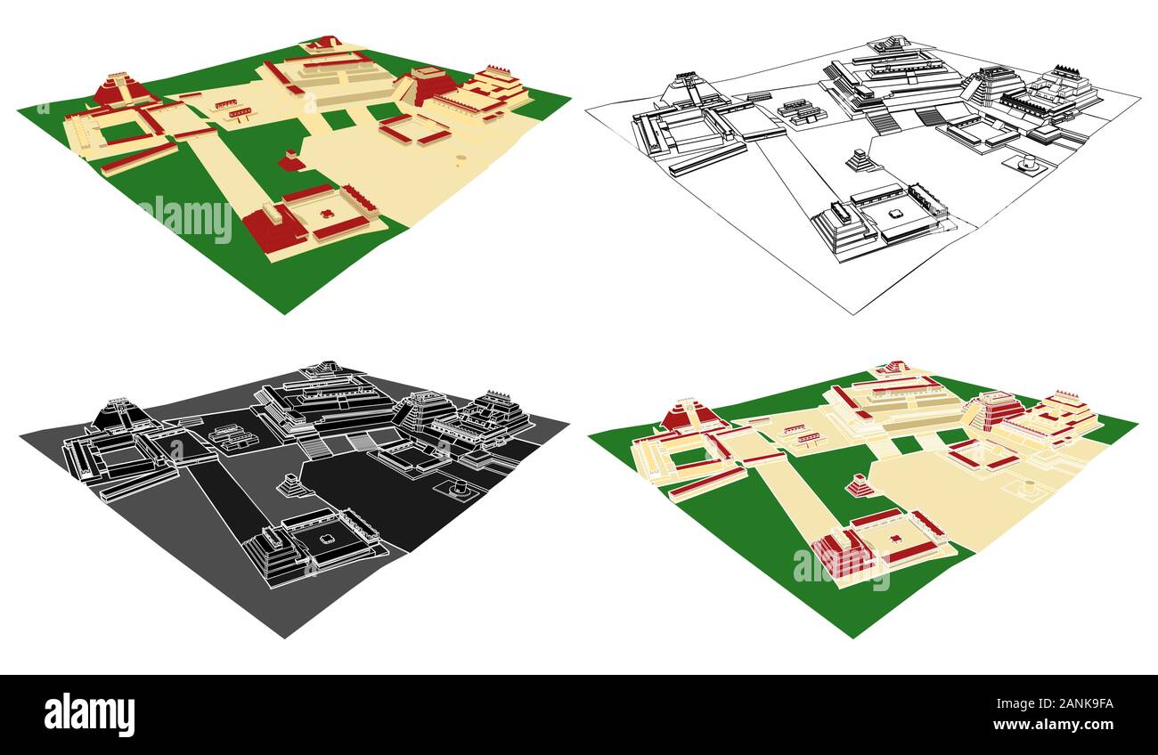 Uxmal sito archeologico in vista prospettica Illustrazione Vettoriale