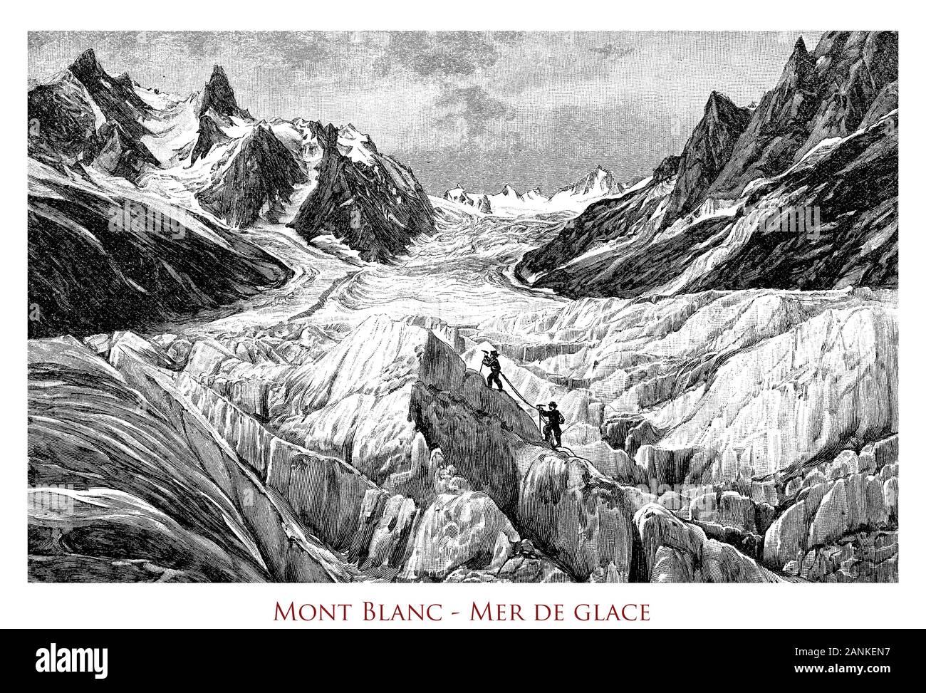 Mont Blanc - Mer de Glace, una valle ghiacciaio sul versante settentrionale del Monte Bianco nelle Alpi francesi lungo 7,5 km Foto Stock Mont Blanc - Mer de Glace, una valle ghiacciaio sul versante settentrionale del Monte Bianco nelle Alpi francesi lungo 7,5 km Foto Stock