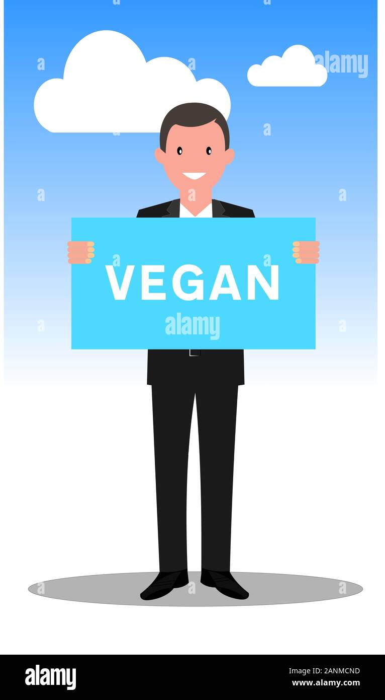 Uomo con scheda vegano disegno vettoriale Foto Stock