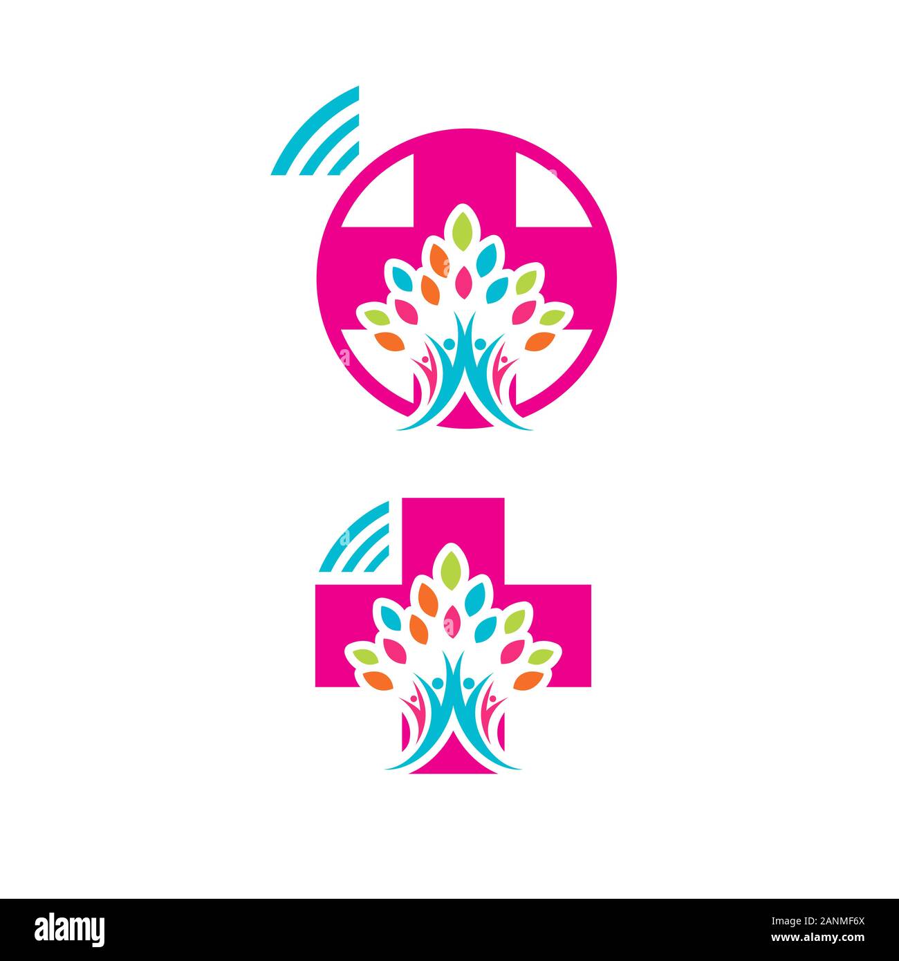 Sana simbolo della famiglia Medici on line logo healthcare vector graphic design Illustrazione Vettoriale