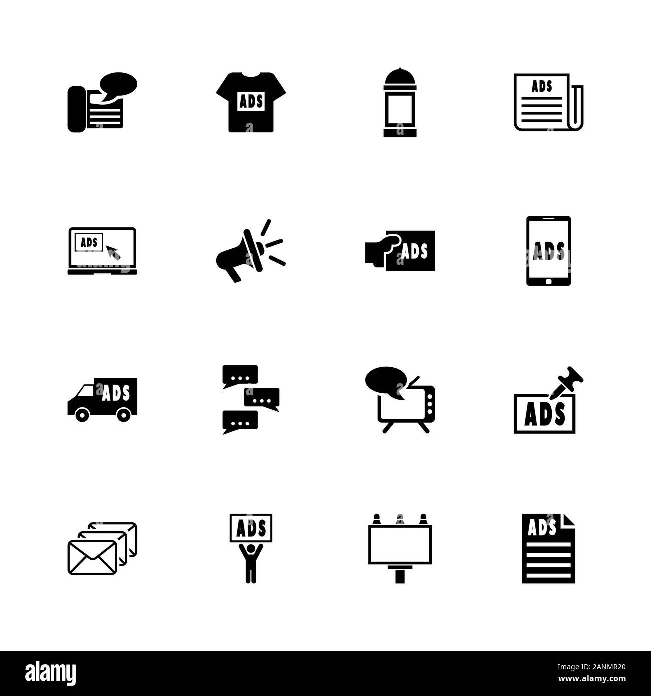 Le icone pubblicitarie - Espandere in qualsiasi dimensione - modifica a qualsiasi colore. Piatto icone vettoriali - Illustrazione nero su sfondo bianco. Illustrazione Vettoriale