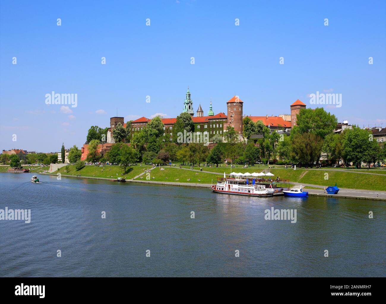 La Polonia, Cracovia, dalla collina di Wawel, fiume Vistola Foto Stock