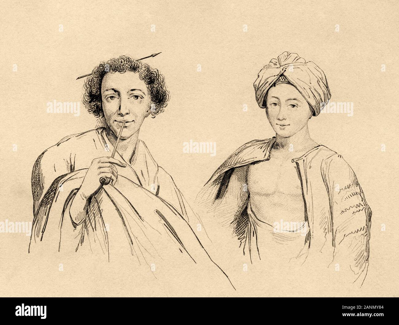 Costumi di Mousa. La storia di Arabia. Antica incisione pubblicato in L'Univers Arabia, nel 1841. Storia dell'antica Arabia Foto Stock