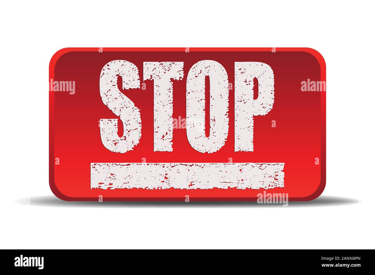 La piazza rossa STOP di button. Illustrazione di vettore isolato su sfondo bianco. Rosso pulsante quadrato con angoli arrotondati Illustrazione Vettoriale