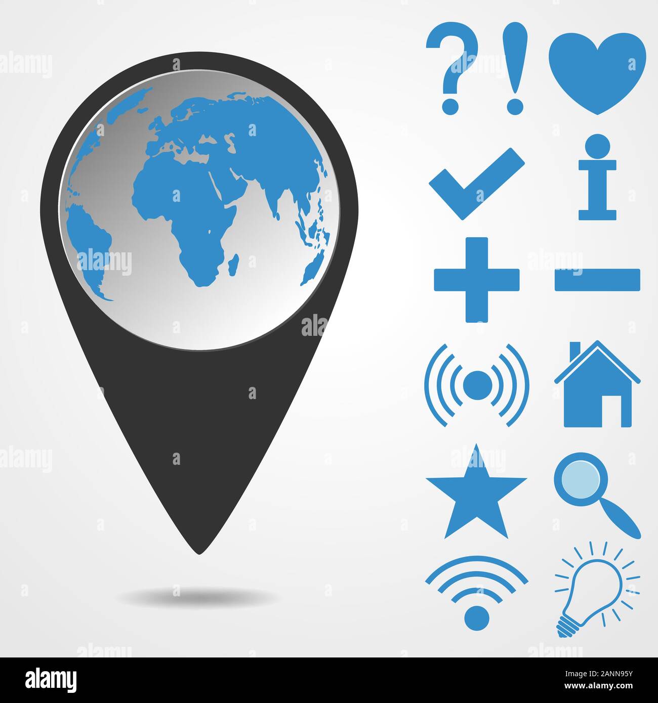 Vettore di nero marcatore per mappa e piano con icone di navigazione. Moderna navigazione marker con set di segni - illustrazione vettoriale. Illustrazione Vettoriale