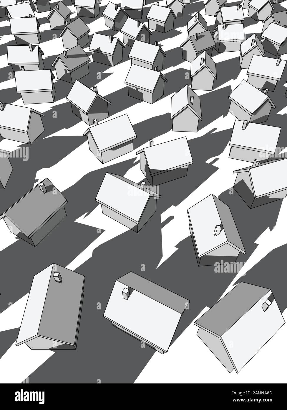 Molte case bianche con le ombre caoticamente permanente sul terreno Illustrazione Vettoriale