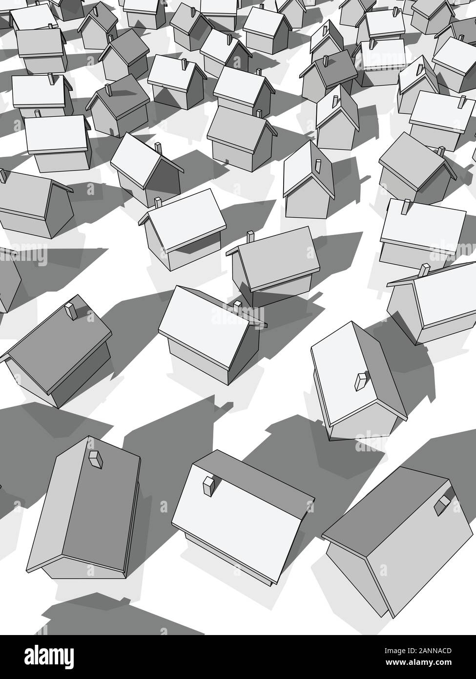 Molte case bianche con le ombre caoticamente permanente sul terreno Illustrazione Vettoriale