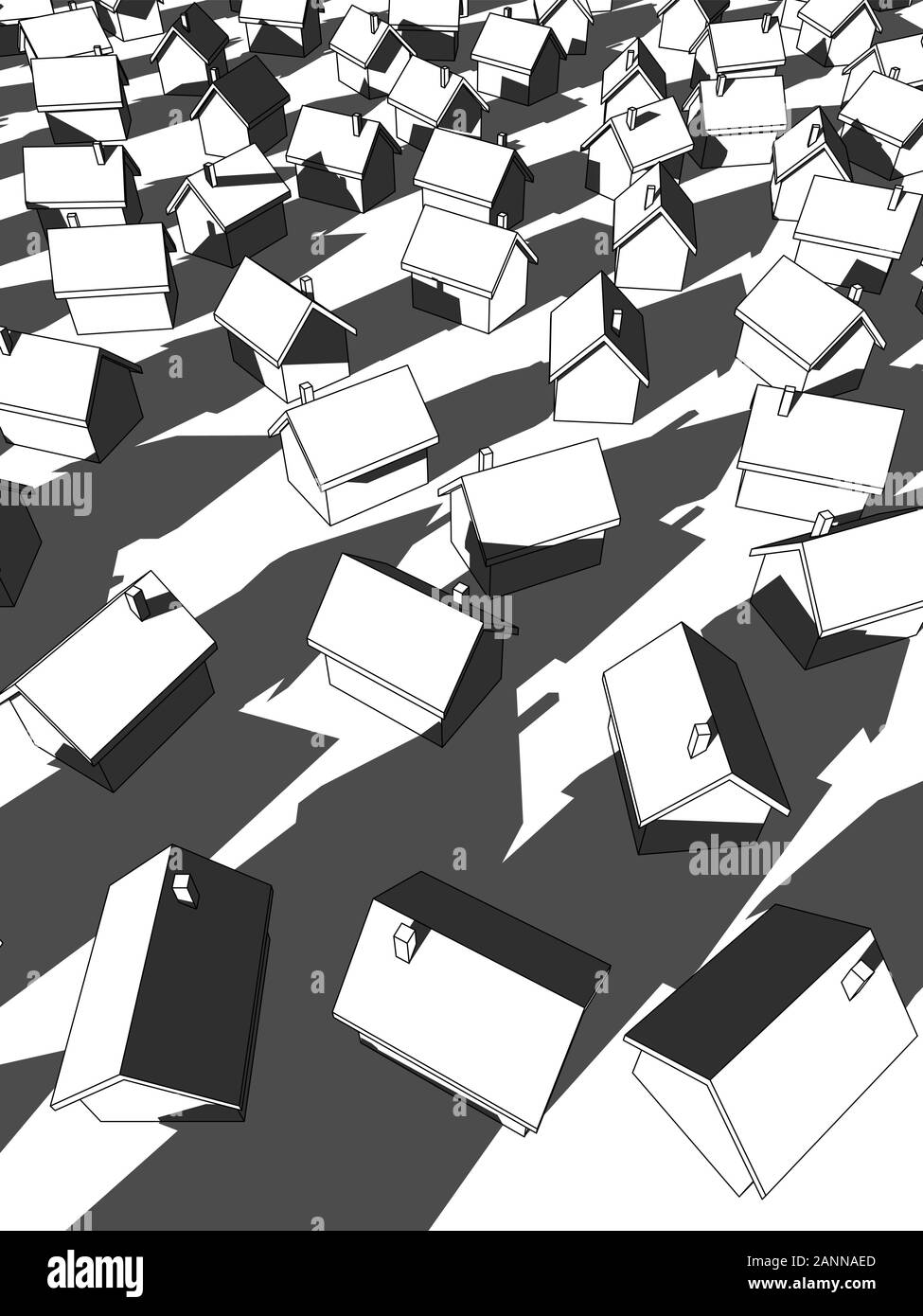 Molte case bianche con le ombre caoticamente permanente sul terreno Illustrazione Vettoriale