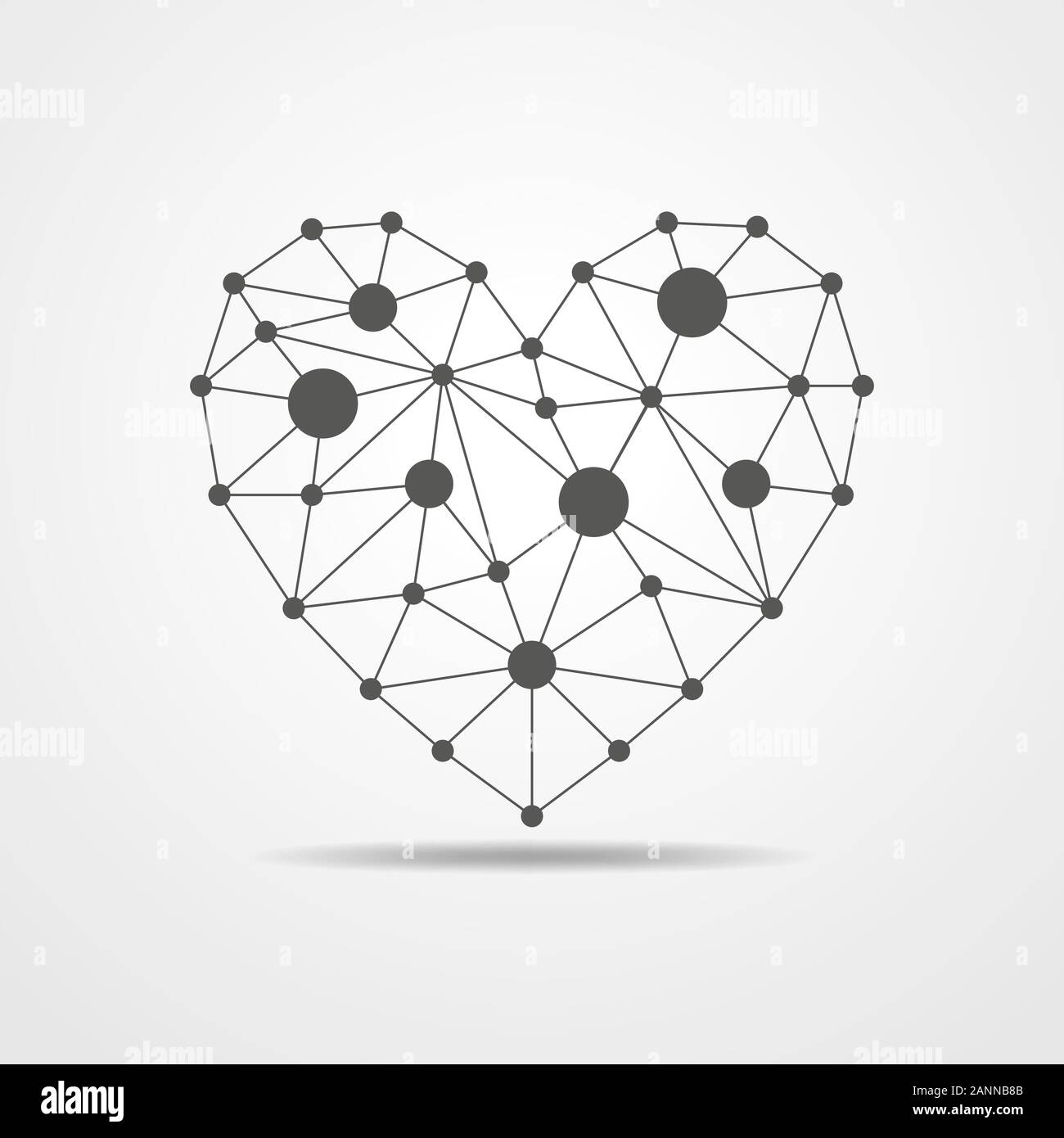 Cuore nero isolato su sfondo bianco. Bassa triangolare poli di cuore. Vettore cuore poligonale. Illustrazione Vettoriale