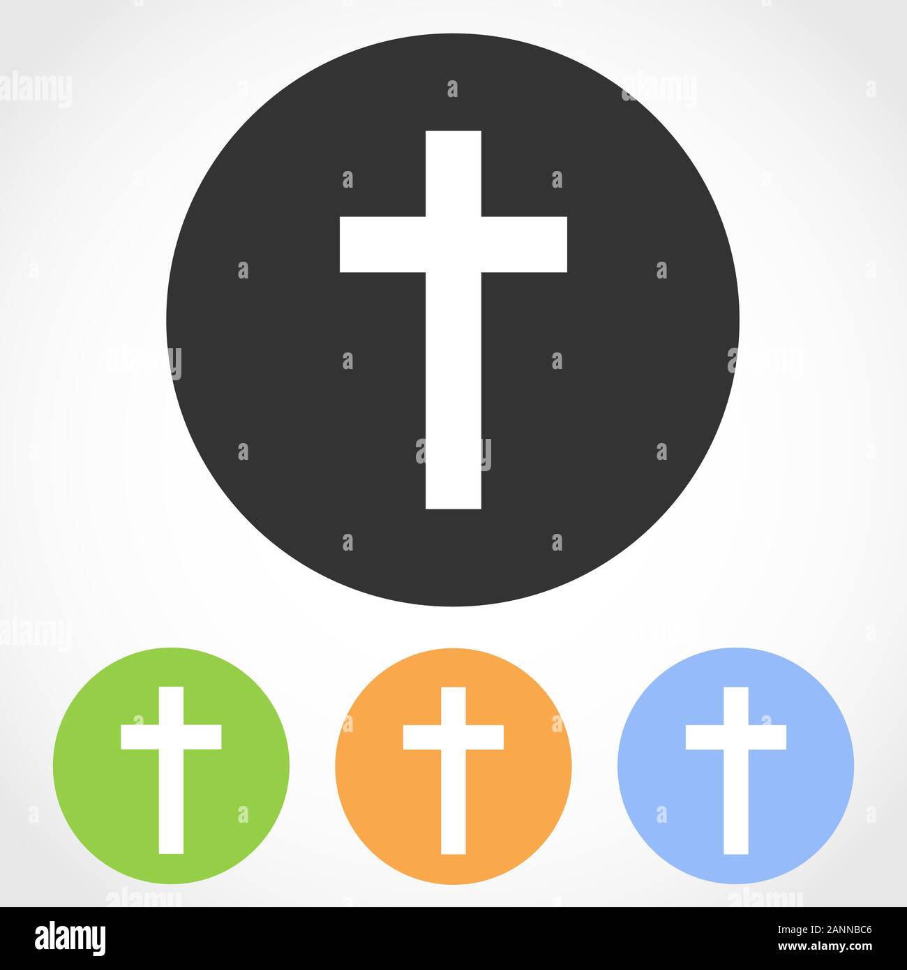 Una croce cristiana icona sul pulsante rotondo. Illustrazione Vettoriale. Set di icone della piana di una croce cristiana in quattro versioni di colore. Illustrazione Vettoriale