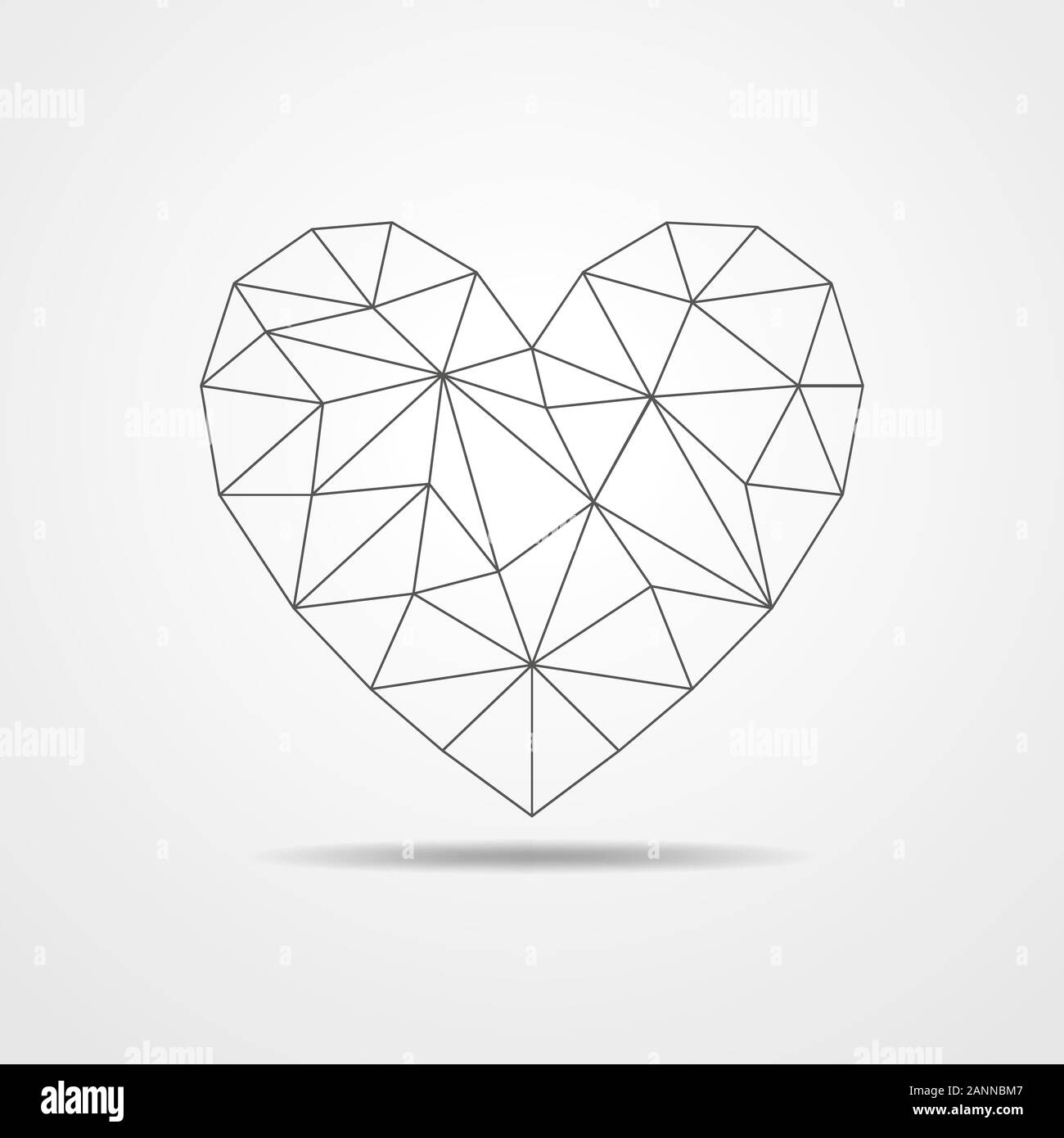 Cuore nero isolato su sfondo bianco. Bassa triangolare poli di cuore. Vettore cuore poligonale. Illustrazione Vettoriale