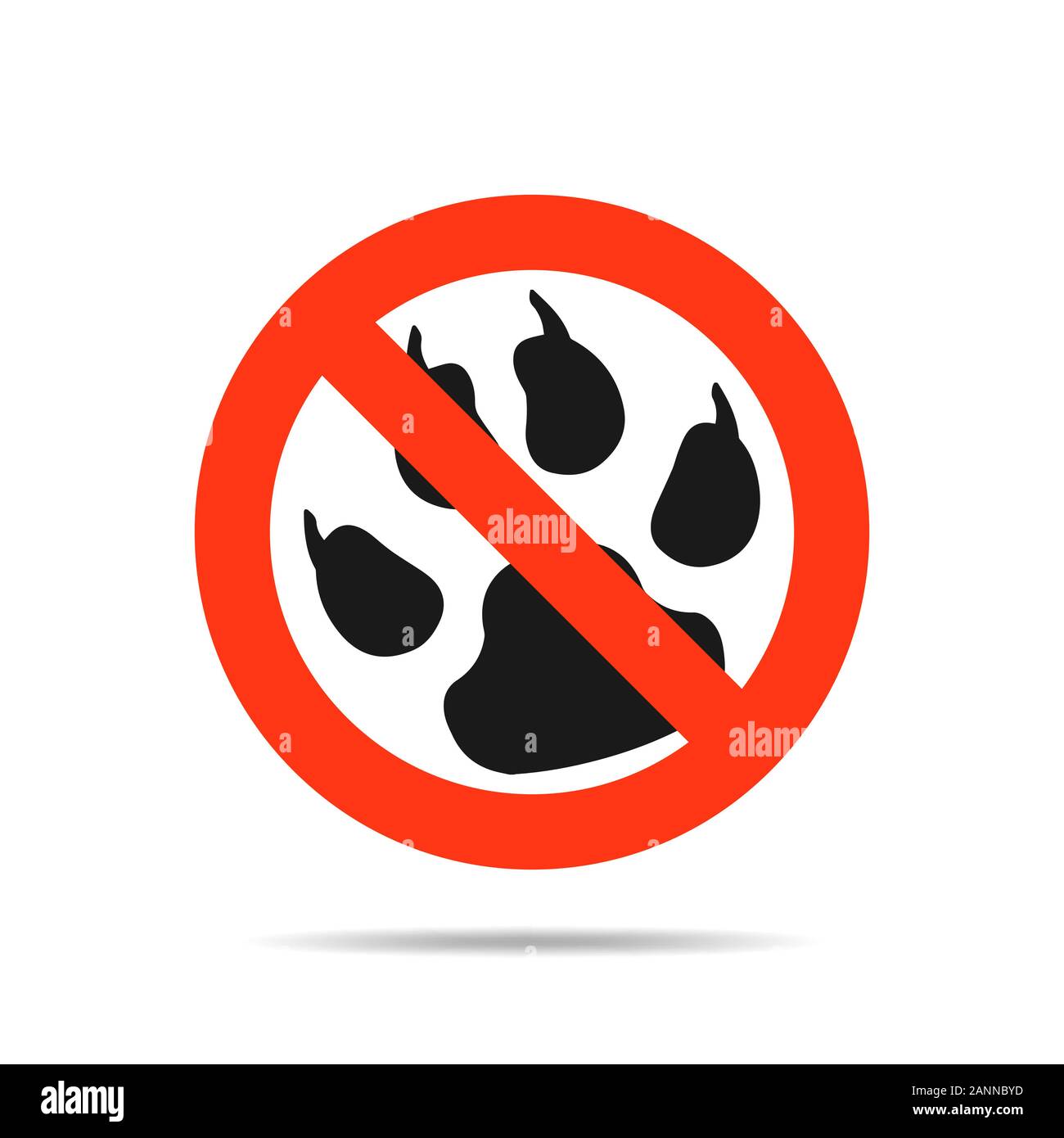 No animali permessi - segno di divieto. Non immettere con animali segno - illustrazione vettoriale. L'icona con un segno rosso su sfondo bianco. Illustrazione Vettoriale