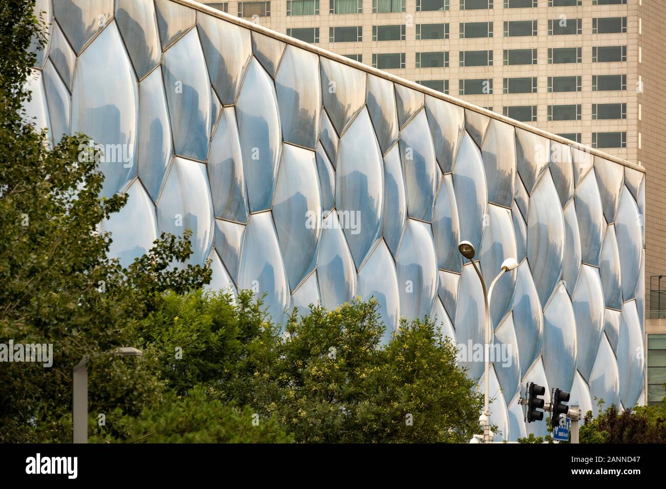 Dettaglio della facciata, il Beijing National Aquatics Centre, noto anche come il Cubo d'acqua, Pechino, Cina Foto Stock