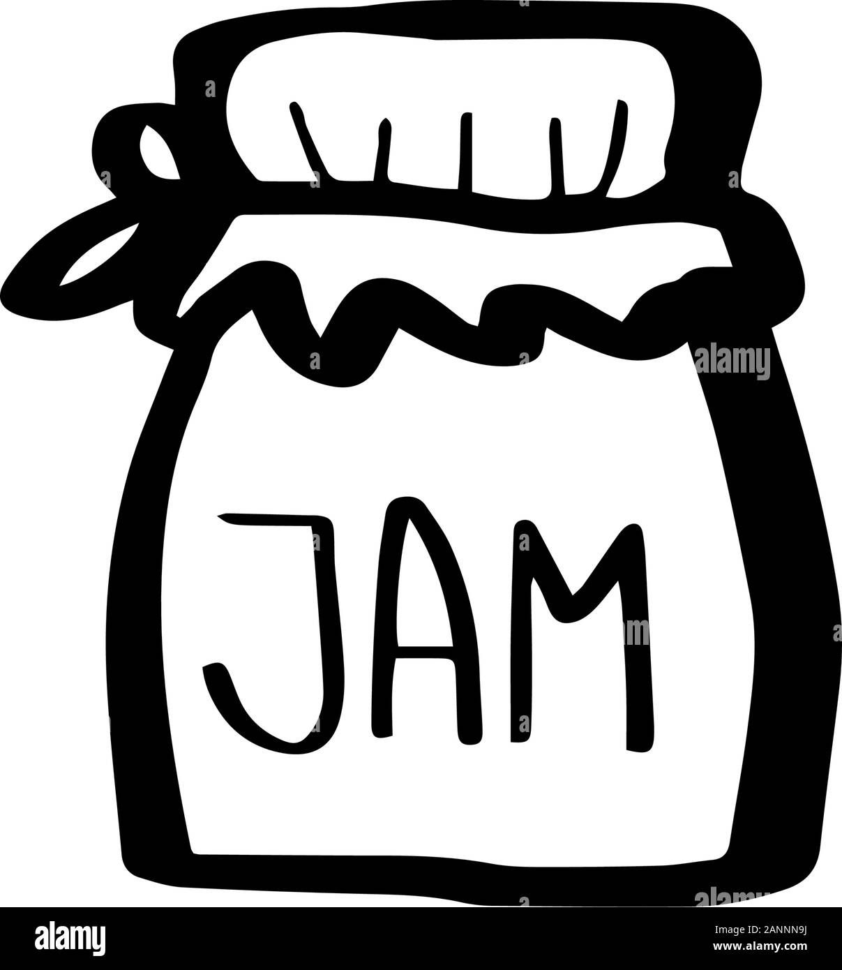 Il vasetto di vetro per la marmellata e miele senza un coperchio di plastica legata con uno straccio. Concetto di ecologia in stile doodle isolati su sfondo bianco. Rifiuti Zero. Rifiutare pl Illustrazione Vettoriale