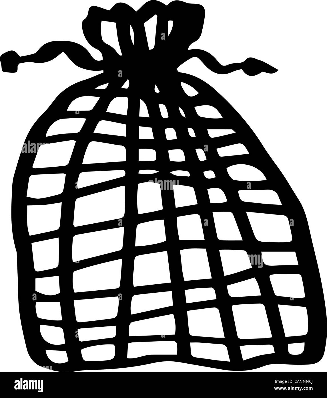 Eco sacchetto serbatoio di stoccaggio sui legami ecologia concetto in stile doodle isolati su sfondo bianco. Rifiuti Zero. Rifiutare di plastica. Vettore illustrazione di contorno Illustrazione Vettoriale