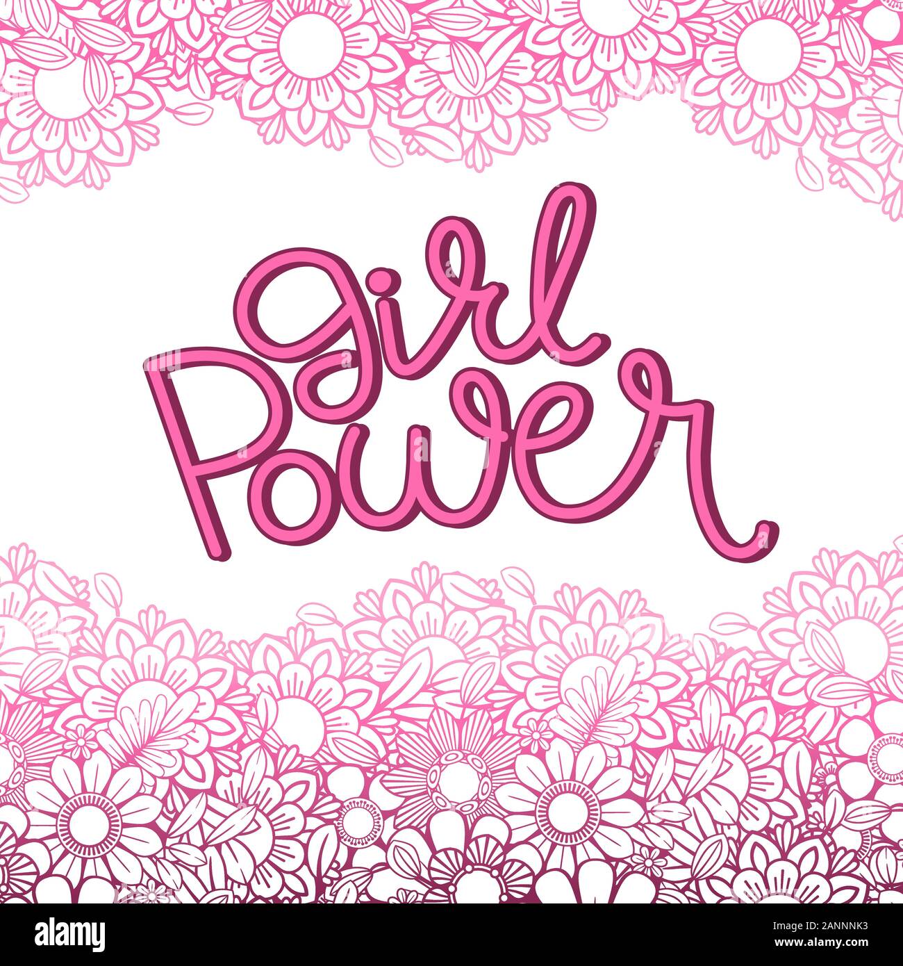 Girl Power disegnati a mano scritte. Il femminismo preventivo e la donna lo slogan motivazionale. Isolato su sfondo bianco. Illustrazione Vettoriale. Perfetto per stampe, t-shirt, cartoline e poster Illustrazione Vettoriale