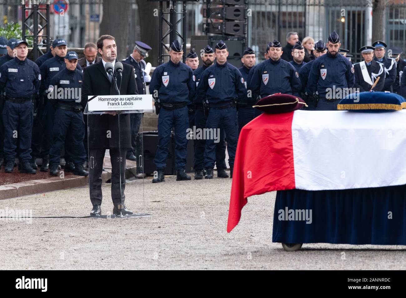 Cerimonia funebre del poliziotto Franck Labois uccisi in Lione-francia Foto Stock