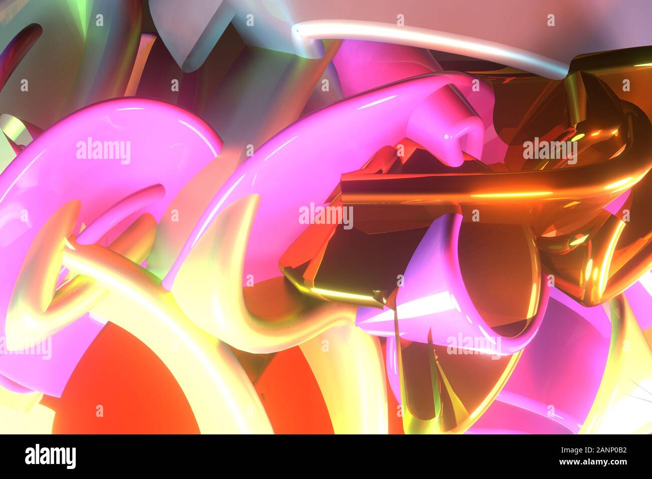Sfondo astratto, disordinato stringa colorati neon crescere luci, per design & graphic resource. 3D render. Foto Stock