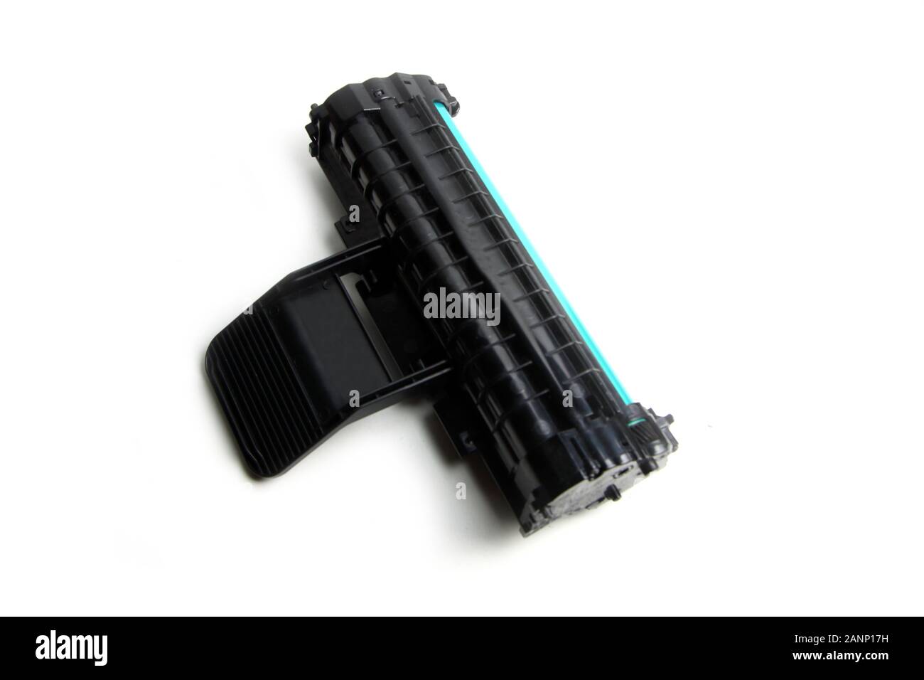 Il serbatoio di inchiostro isolati su sfondo bianco laici piana. Immagine contiene uno spazio di copia Foto Stock