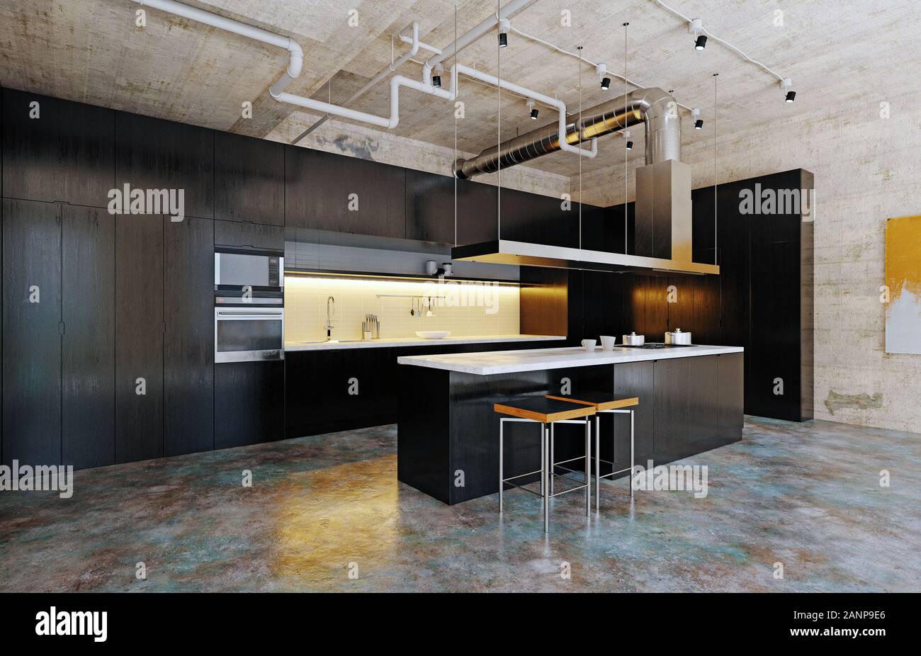 Moderna cucina loft interni.il rendering 3D design concept Foto Stock