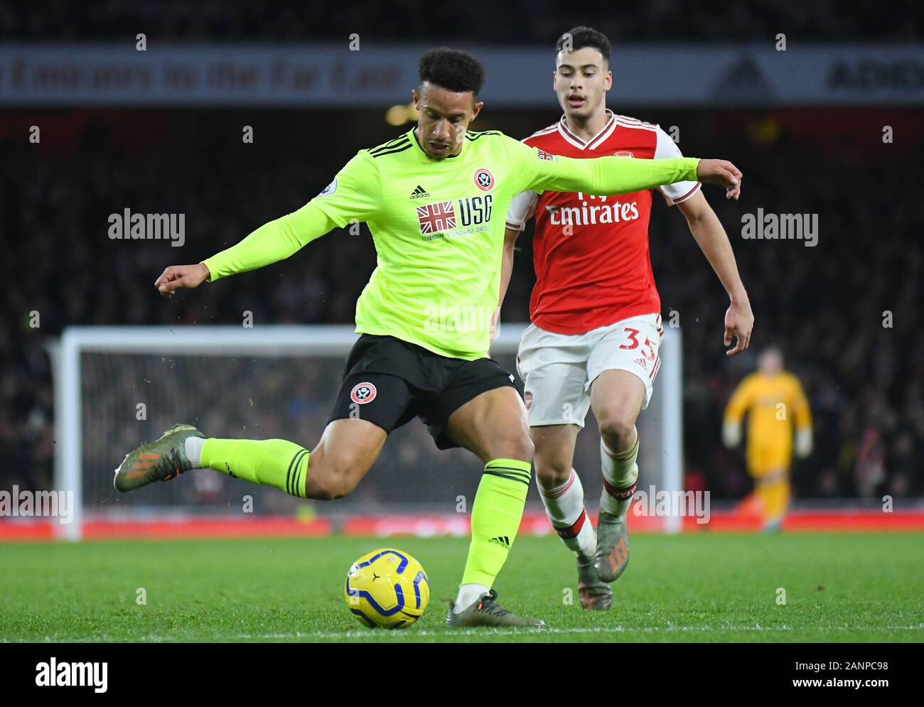 Londra, Inghilterra - Gennaio 18, 2020: Callum Robinson di Sheffield mostrato durante il 2019/20 Premier League tra Arsenal e Sheffield United FC all'Emirates Stadium. Foto Stock