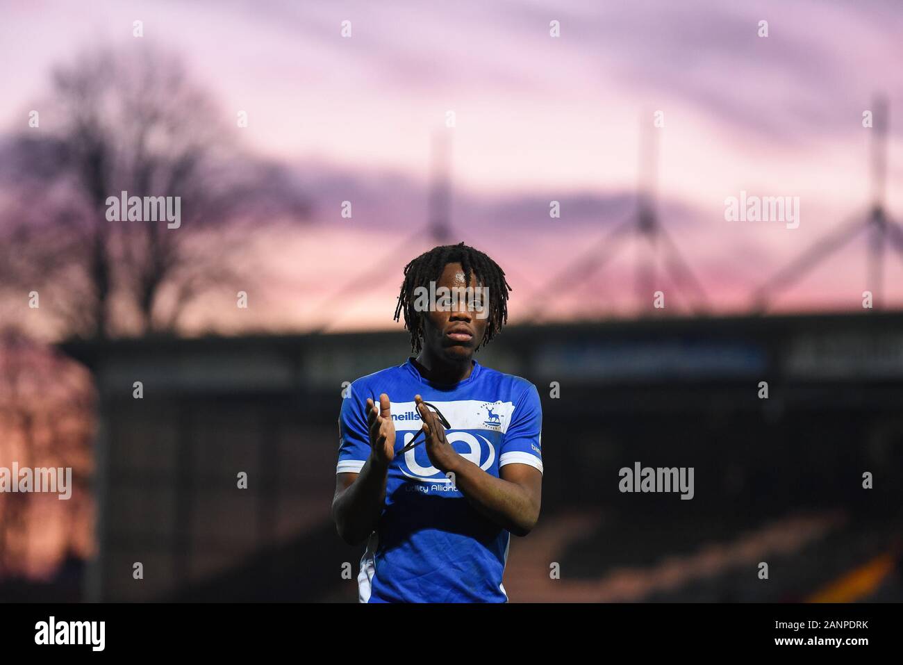 Huish Park, Yeovil, 18 gennaio 2020. Peter Kioso di Hartlepool Regno durante il Vanarama National League match tra Yeovil Town e Hartlepool Regno a Huish Park, Yeovil sabato 18 gennaio 2020. (Credit: Paolo Paxford | MI News & Sport) Credito: MI News & Sport /Alamy Live News Foto Stock