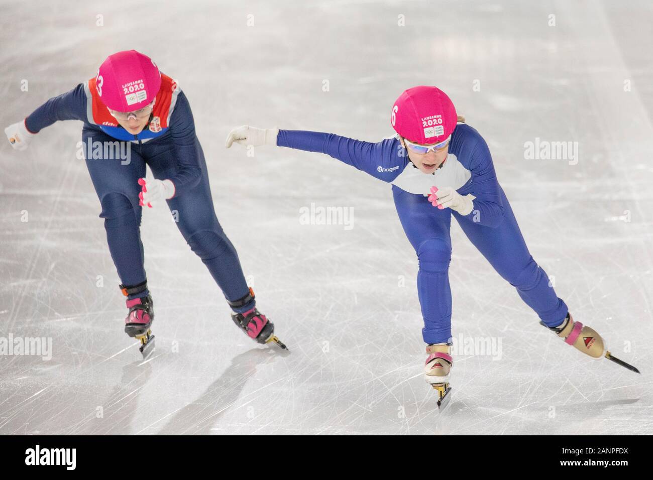 Olivia Weedon del Team GB (17) di Twickenham in gara nel pattinaggio di velocità a breve distanza femminile 1000m durante i Giochi Olimpici Giovanili di Losanna 2020. Foto Stock