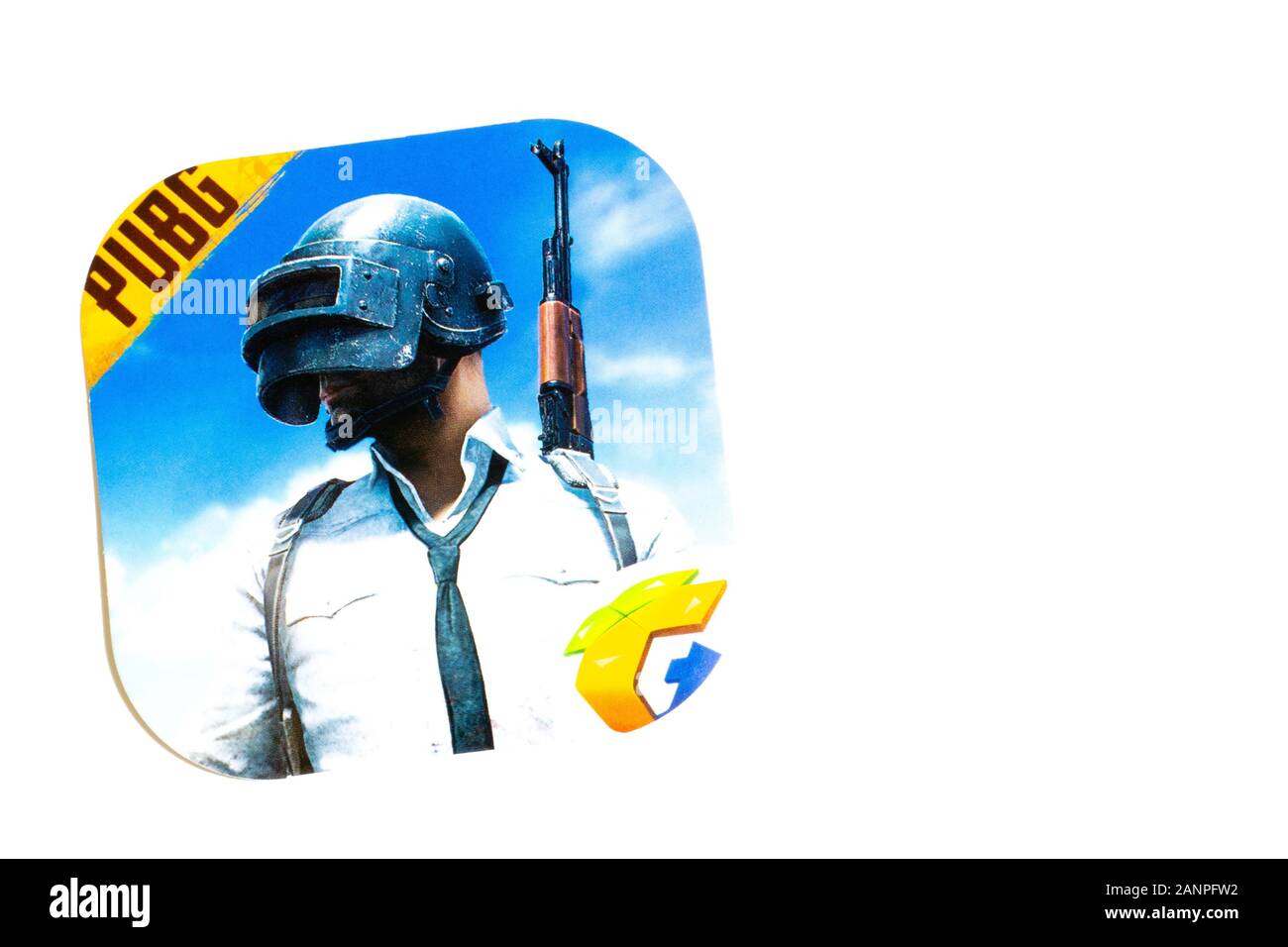 Los Angeles, California, Stati Uniti - 17 gennaio 2020: PUBG cellulare gioco app logo su sfondo con spazio copia, Editoriale Illustrativo Foto Stock