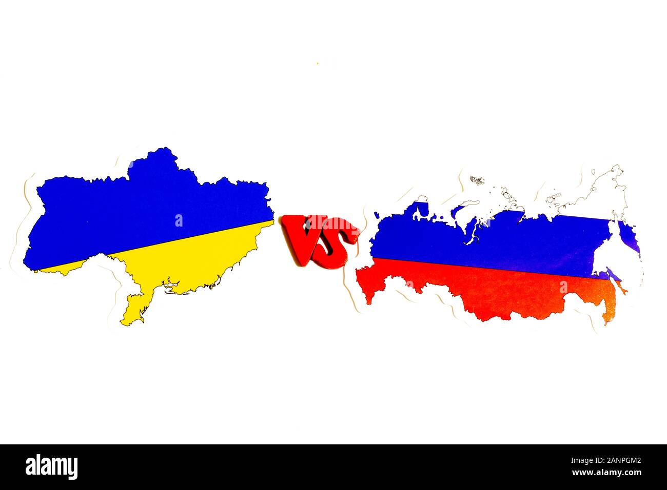 Los Angeles, California, Stati Uniti - 17 gennaio 2020: Concetto Russia vs Ucraina. Illustrazione politica. Bandiere Nazionali, Editoriale Illustrativa Foto Stock