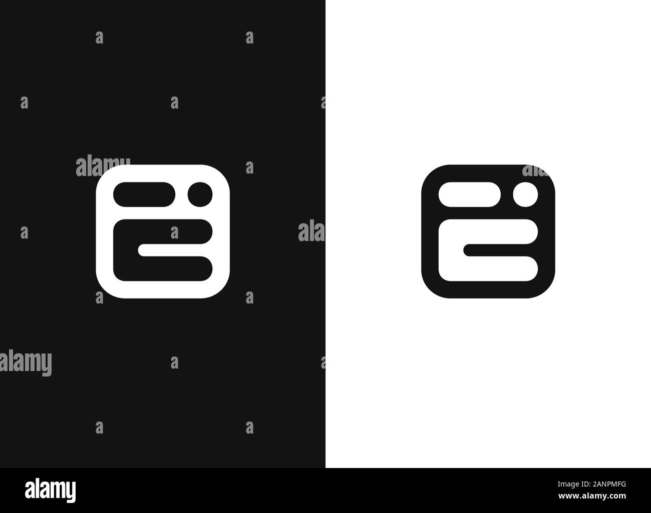 Lettera iniziale e nella piazza di forma arrotondata. Monogramma. Logo design icona agli elementi del modello. Vettore di semplice illustrazione di segno in uno stile moderno. nero e w Illustrazione Vettoriale