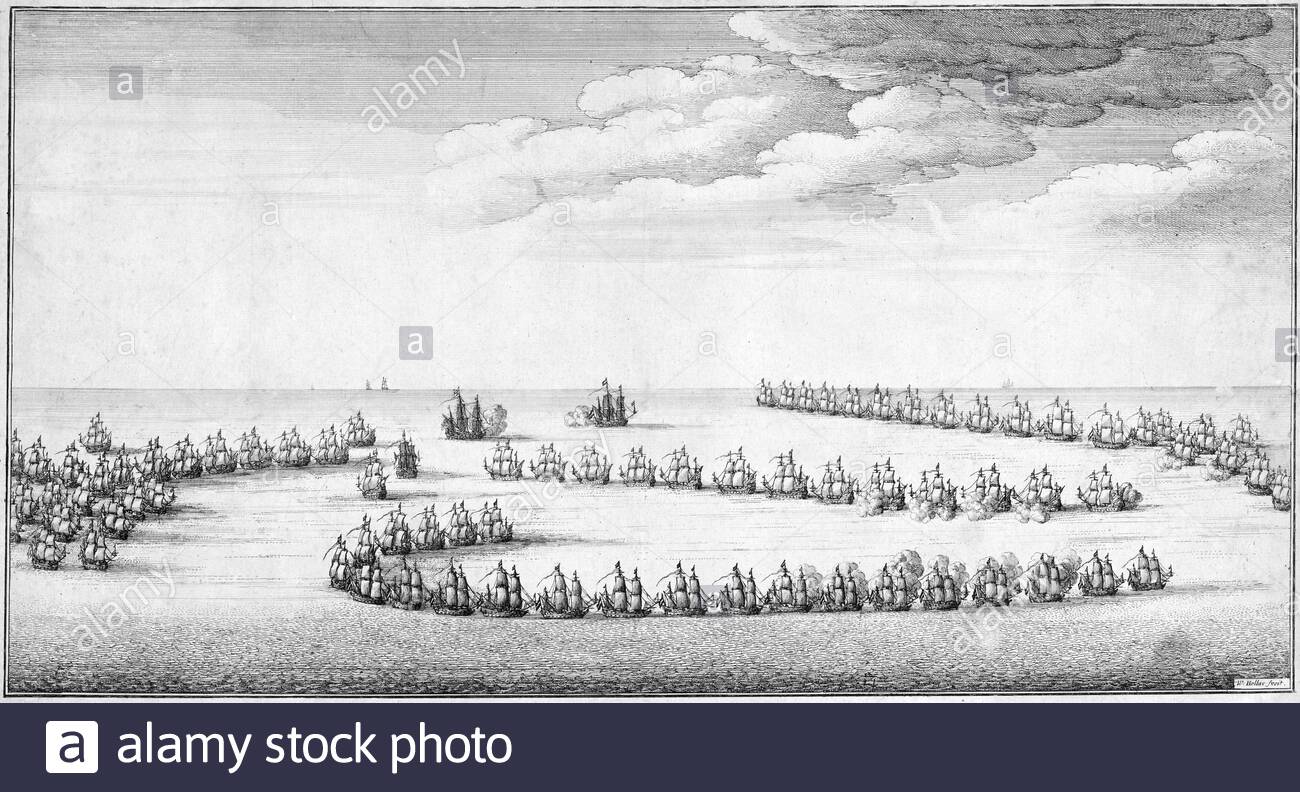 Una battaglia navale, attacco da incisore boemo Wenceslaus Hollar da 1600s Foto Stock